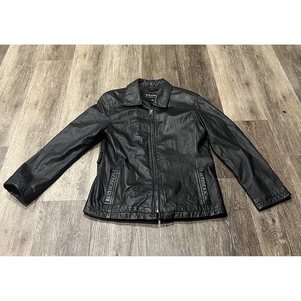 Vintage Wilsons Leather Jacket Women's Size Medium Black Full Zip No Belt 90s